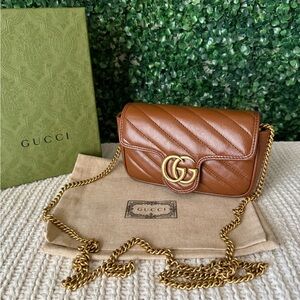 Gucci Brown Crossbody Bag with Gold Chain